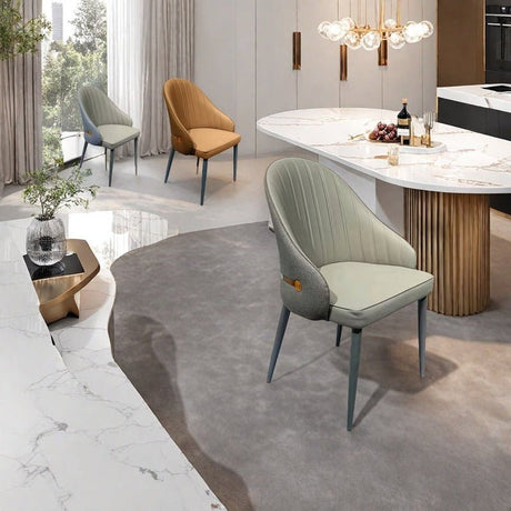 VELLUTO Dining Chairs Set Armchairs Mid Century Modern Kitchen Dining Room Chairs Faux Leather Accent Chairs Metal Vanity Lounge Chair with Back for Living Room Bedrooms  Set of 2