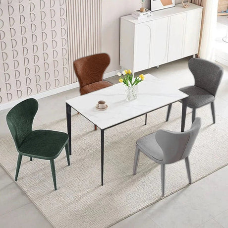 VELLUTO Modern Kitchen Dining Room Chairs Faux Leather Flannel Accent Chairs Metal Vanity Lounge Chair with Back for Living Room Set of 2