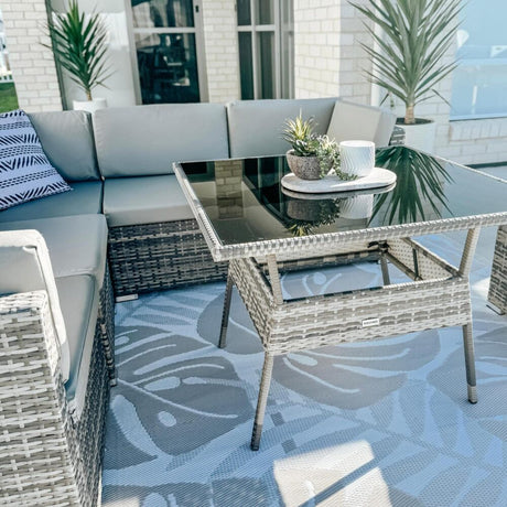 8PC Outdoor Dining Set Wicker Table & Chairs-Grey