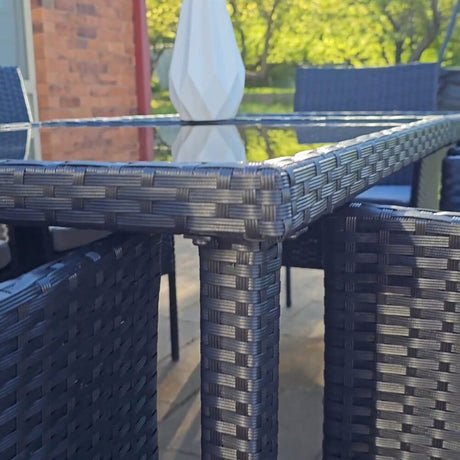 Outdoor Minimalist Black Wicker 6-Seater Dining Set