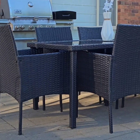 Outdoor Minimalist Black Wicker 6-Seater Dining Set