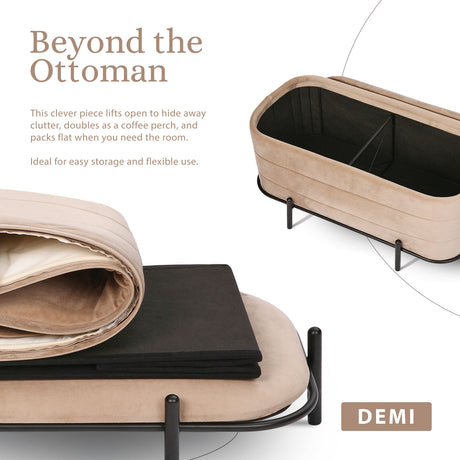 La Bella Coffee Table Storage Ottoman - Velvet Blanket Box Bench REMI - CAMEL BEIGE