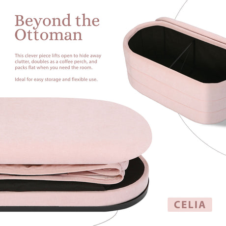 Coffee Table Storage Ottoman - Chenille Fabic Padded Blanket Box Bench CELIA - PINK