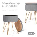 Side Table Storage Ottoman - Velvet Padded Stool Vanity Footstool REMY GREY