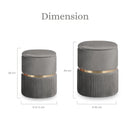 2X Side Table Storage Ottoman - Velvet Padded Stool Vanity Footstool REMI GREY