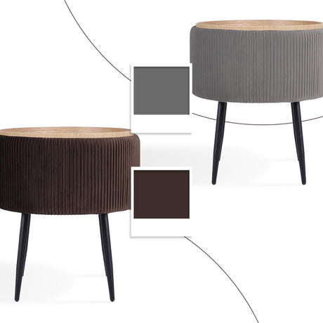 Side Table Storage Ottoman - Velvet Padded Stool Vanity Footstool CLEO BROWN