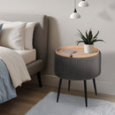 Side Table Storage Ottoman - Velvet Padded Stool Vanity Footstool CLEO GREY