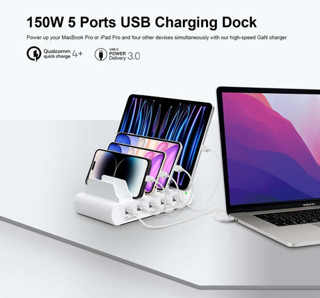 OXHORN NB-PD150D PD 150W 5-Port (5A+5C) Charging Dock with build-in rack