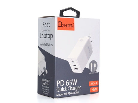 OXHORN NB-PD65CCAW PD GaN Charger 65W 3 Ports White
