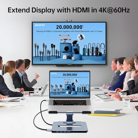BENFEI 380GY Laptop Stand with USB C 6 in1 4K@60Hz HDMI, 4 x USB3.0, 100W PD Docking Station