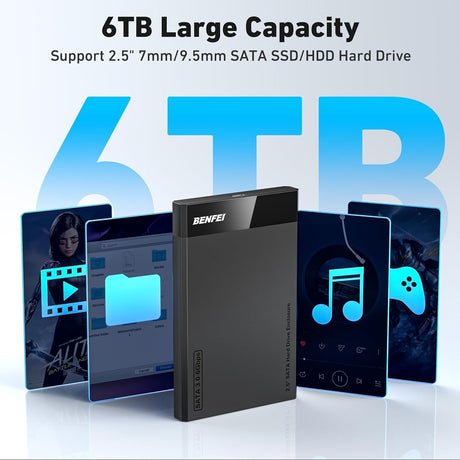BENFEI 000385BK 2.5 Inch SATA to USB-A + USB-C Tool Free External Hard Drive Enclosure (6Gbps, Optimized for SSD, Support UASP SATA III)