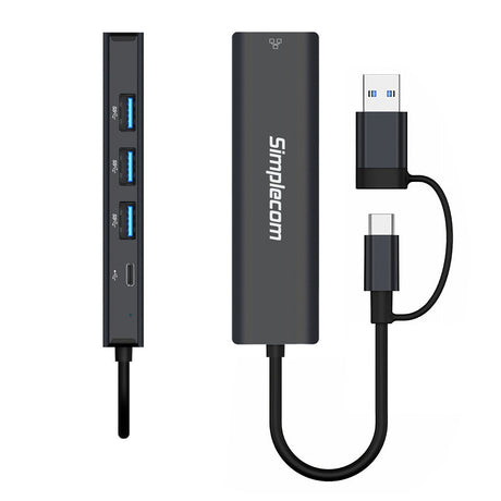 Simplecom CHN436 USB-C and USB-A to 4-Port USB HUB with Gigabit Ethernet Adapter