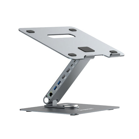 Simplecom CHT660 Adjustable Aluminium Laptop Stand with 6-Port USB-C Docking Station Dual 4K HDMI Display