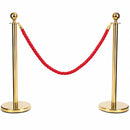 Gold Queue Barrier Stanchion Set of 2 with Red Velvet Rope Crowd Control Bollards
