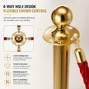 Gold Queue Barrier Stanchion Set of 2 with Red Velvet Rope Crowd Control Bollards
