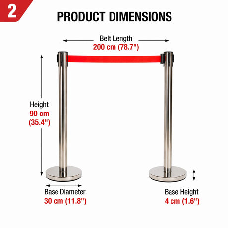 2 Pack Queue Barrier Stanchion Posts Retractable Belt Crowd Control Safety Barrier Silver Red
