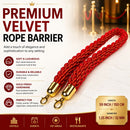 Premium Velvet Rope Barrier Queue Rope with Gold Hooks Red 150cm VIP Crowd Control Rope