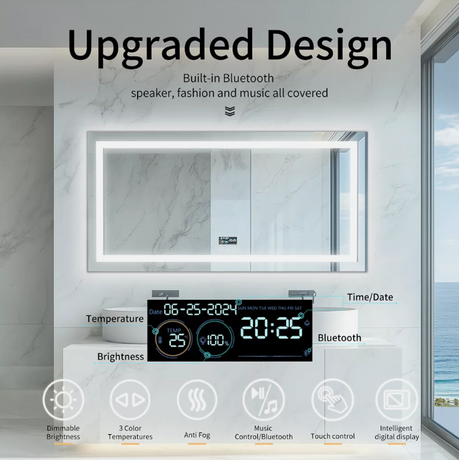 Interior Ave - 80 x 160cm Rectangle Frameless LED Bathroom Mirror – Bluetooth