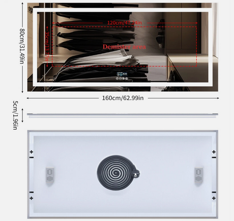 Interior Ave - 80 x 160cm Rectangle Frameless LED Bathroom Mirror – Bluetooth