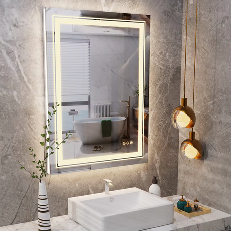 Interior Ave - LED Rectangle Frameless Salon / Bathroom Wall Mirror - 80 x 60cm