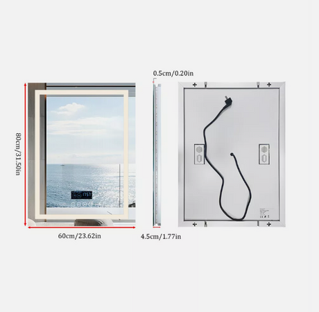 Interior Ave - 60 x 80cm Rectangle Frameless LED Bathroom Mirror – Bluetooth