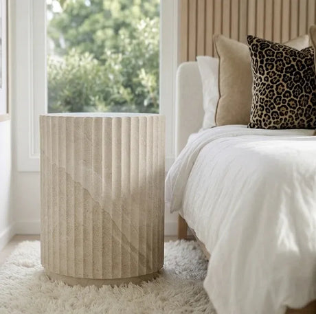 Vera Fluted Stone Side Table - Matte Natural Stone