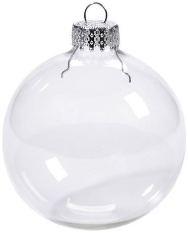 10 x Glass Bauble 8cm Diameter Round Clear with Silver Cap - table or tree centrepice personal memory theme craft gift