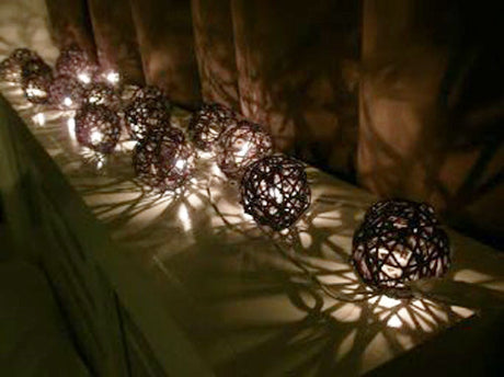 1 Set of Black 5cm Rattan Cane 20 Ball Battery Powered 3m String Lights Christmas Gift Home Wedding Party Bedroom Decoration Table Centrepiece