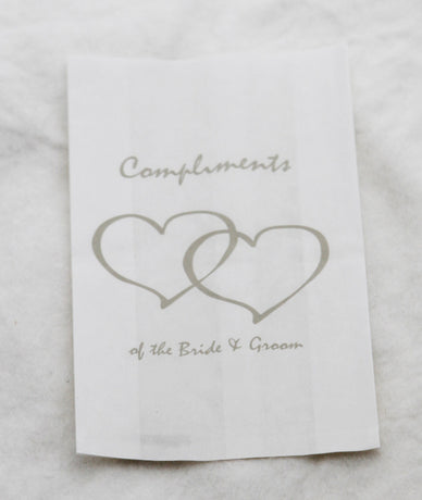 100 Pack Wedding Cake Bags Greaseproof Wax Paper Slice Take Home Favour Silver Heart n Message