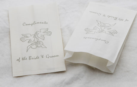 50 Pack Wedding Cake Bags Greaseproof Wax Paper Slice Take Home Favour Silver Doves