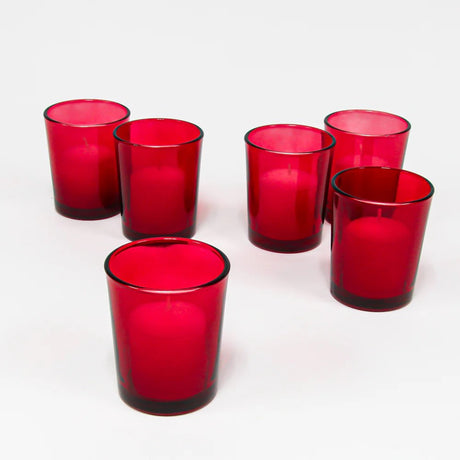 20 Pack Red Glass Votive Tealight Candle Holders House Party Cenrepiece Xmas Wedding Decor Glass Candlestick Party Decorations Bridal Valentines Event