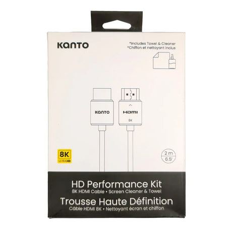 Kanto HD Performance Kit - Screen Cleaner, Microfibre Towel, 8K HDMI Cable, 2mtr