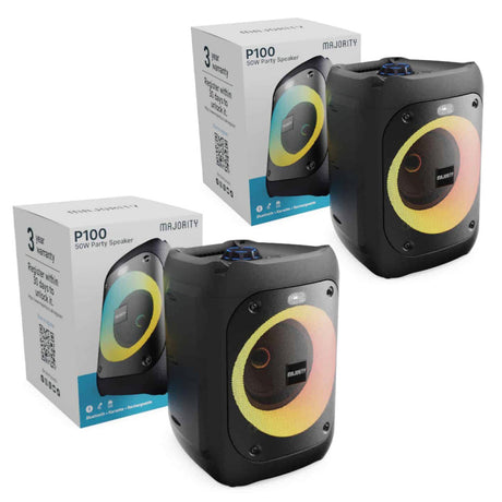 Majority PS100 - Bundled Party Speaker 40w Bluetooth Karaoke-DJ-Party-PA System - Black