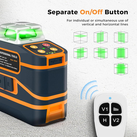 CIGMAN Laser Level CM-801 Laser Level Self Leveling 3x360°3D Green Cross Line for Decoration and Picture Hanging with Two Rechargeable Batteries, Remote Controller and Magnetic L-Shaped Bracket