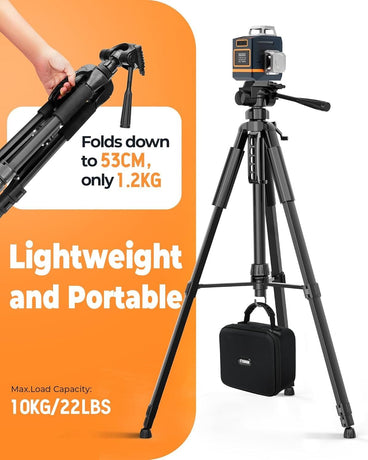 CIGMAN 59-inch Lightweight Adjustable Laser Level Tripod with 3-Way Swivel Pan Head, Bubble Level, Phone Holder, Quick Release Plate with 1/4