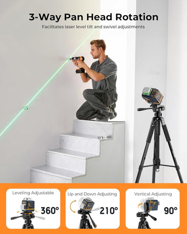 CIGMAN 59-inch Lightweight Adjustable Laser Level Tripod with 3-Way Swivel Pan Head, Bubble Level, Phone Holder, Quick Release Plate with 1/4