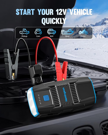 HEMINGSON 2000A Peak Battery Jump Starter Portable with 4 Modes LED Lights