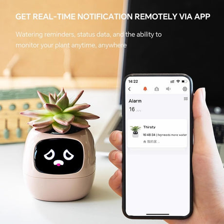 Intelligent Flower Pot, Electronic Bud, Maintenance Plant Assistant, Fun Interactive Flower Pot, Indoor Green Planting Monitoring, LCD Screen Display, Cell Phone APP Connection (White)