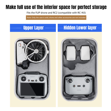 STARTRC Flip Drone Case for DJI Flip Fly More Combo,Portable PU Leather Shoulder Bag Can Organizes RC2/RC-N3 Remote, 7 Original Batteries, Charging Hub, 65W Charger, Flip Drone and Other Accessories
