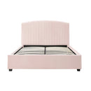 Camelia Double Size Bed Frame Pink Velvet Upholstery High Headboard Quality Slats Metal Structure