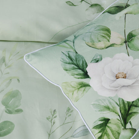 Bianca Salisbury Sage Floral Cotton Sateen Quilt Cover Set Super King