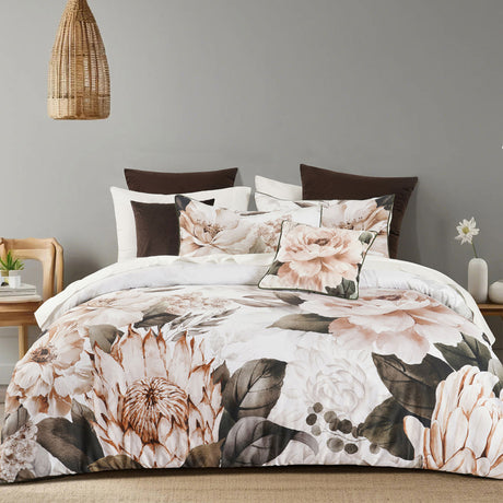 Bianca Somerset White Cotton Sateen Floral Quilt Cover Set Queen