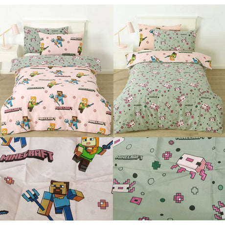 MOJANG Minecraft Reversible Cotton Boys Girls Quilt Cover Set Double