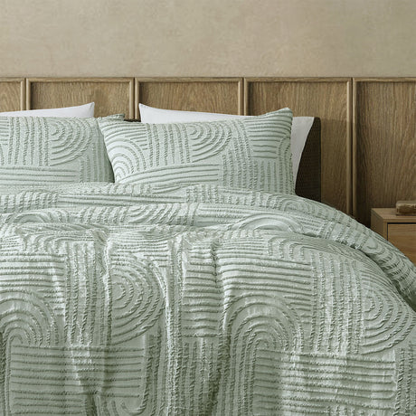 Ardor Kiewa Dusty Sage Textured Jacquard Aztec Quilt Cover Set King