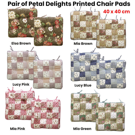 Lylac Homeware Petal Delights Set of 2 Cotton Chair Pads Mia Brown