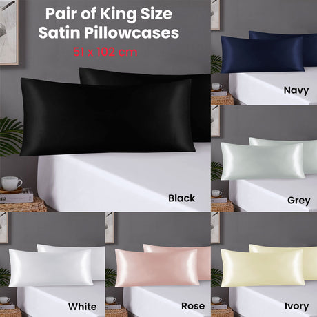 Pair of King Satin Silk Pillowcases with Envelope Closure 51 x 102 cm Ivory