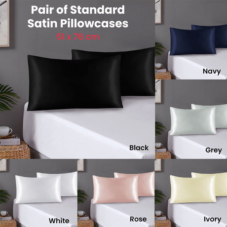 Pair of Standard Satin Silk Pillowcases with Envelope Closure 51 x 76 cm White