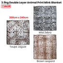 750gsm 3.5kg Double Layer Animal Print Faux Mink Blanket Queen 200x240 cm Wild Zebra