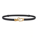 Women's Genuine Leather Thin Adjustable Waist Belt for Dresses Blazers (Black)