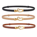 Women's Genuine Leather Thin Adjustable Waist Belt for Dresses Blazers (Black)